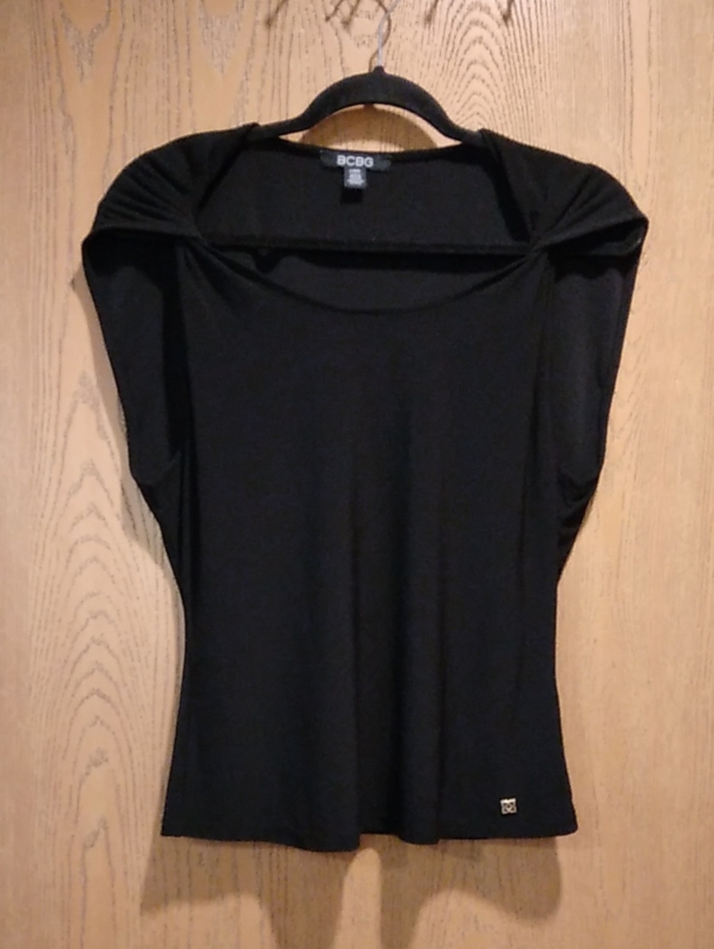 BCBG Black Short Sleeve Draped Shoulder Tee